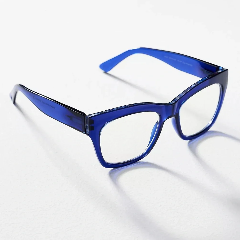 New from Anthropologie‎ Navy Translucent Square Blue Light Readers +1.00